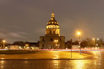 The cathedral of Saint Louis at rainy night, Paris.