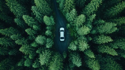 Aerial View of Car in Forest.