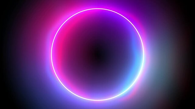 Vibrant glowing neon ring light effect on dark gradient abstract background
