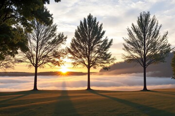 Fototapeta premium Trees Emerging from Fog 