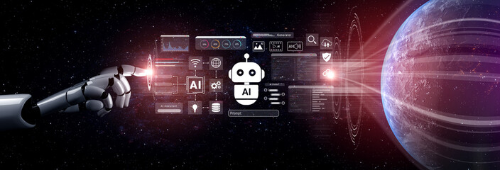 Naklejka na ściany i meble Artificial intelligence enhances chatbot assistant, automation, and data analysis to improve conversation and customer service Parse