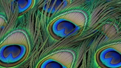 Fototapeta premium Vibrant peacock feathers with iridescent eyespots