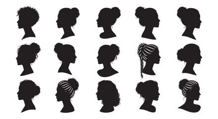 Set of Female Silhouette Profiles With Diverse Hairstyles and Elegant Side View Portraits © Sapumal