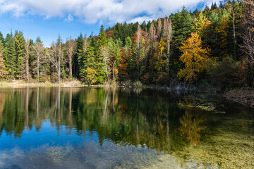 Obraz premium Scenic fall season sight at the Lagustelli (small lakes) of Percile. Province of Rome, Lazio, Italy.