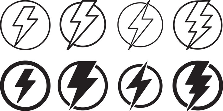 Lightning bolt thunder icon set premium uniform stroke.