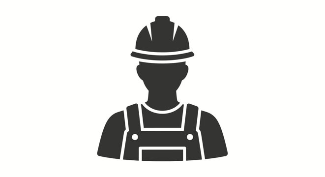 Minimalist black silhouette vector icon of a professional construction worker or laborer wearing a hard hat and safety overalls for industrial building and maintenance projects AI Generative
