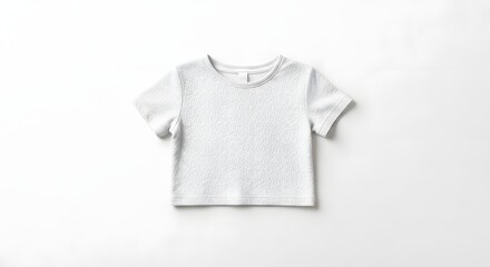 Cozy textured t-shirt for babies, presented flat lay on a clean white background, showcasing soft fabric and comfort.