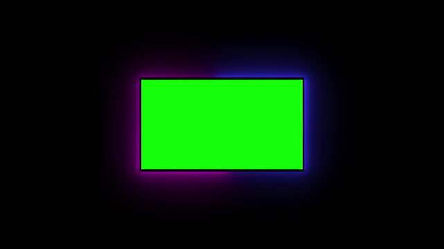Neon-lit green rectangle centered on black background with subtle blue and magenta glow and thin dark border