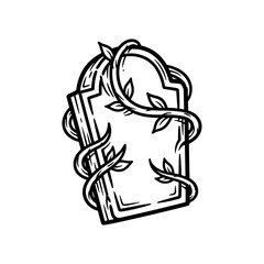 Tombstone Covered in Vines Illustration.