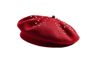 Modern fashion accessory concept with tilted beret decorated by metallic pins symbolizing individuality confidence and creative styling isolated on transparent background PNG