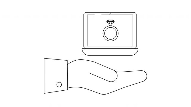 Engagement Ring Offer - Hand Presenting Ring in Box Line Art.