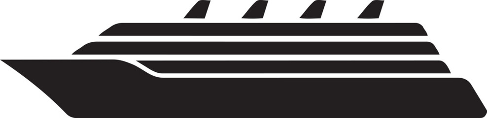 Cruise Ship Icon: A sleek, minimalist illustration of a cruise ship, depicted in a bold, monochrome style, perfect for representing travel and maritime themes. © Salman