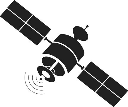 Silhouette of a satellite with signal waves space technology