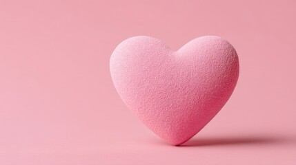 Obraz premium A soft pink heart shape sits on a plain pink background. The heart appears smooth and rounded symbolizing love and care. It conveys a light and simple feeling.