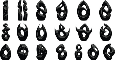 Abstract sculpture silhouettes, modern art icons, curved hollow shapes, geometric organic forms, decorative design elements - flat vector illustration © MD AMINUR