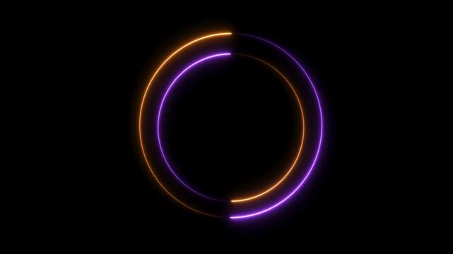 Abstract Line purple and orange neon light rings overlapping and rotating for a vibrant synthwave style visual background.