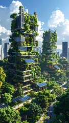Obraz premium Eco-Friendly Urban Architecture - Sustainable Buildings Integrated with Nature.