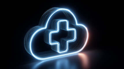 Cloud symbol with a medical cross representing telemedicine services, electronic health records and secure healthcare data storage.
