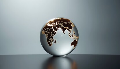 Illuminated Glass Earth Globe on Grey Background