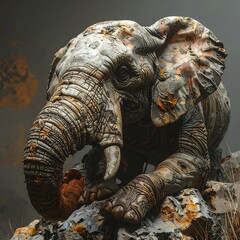 Elephant Sculpture - A Detailed and Textured Artistic Rendition.