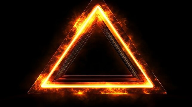 Glowing fiery triangle on black background with orange flames