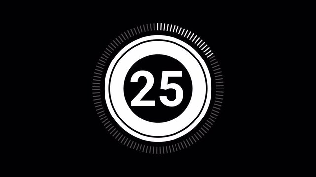 30 Second Circular Countdown Timer Animation from 30 to 0 with Alpha Channel on Black background. 4K 4k video animation seamless loop