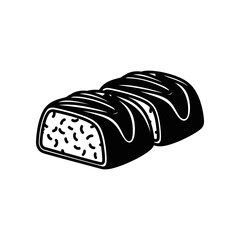 Black and White Illustration of Sushi Roll on White Background © Anowara  Designs