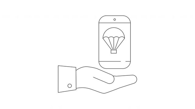 Hand Holding Phone with Parachute Icon - Digital Delivery Concept.