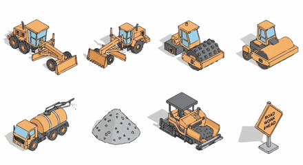 Collection of Heavy Construction Machinery Vehicles. © Nabih