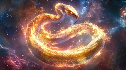 Fototapeta premium Fiery cosmic serpent in a vibrant galactic space scene