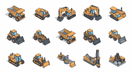 Collection of Heavy Machinery Equipment Vehicles. © Nabih