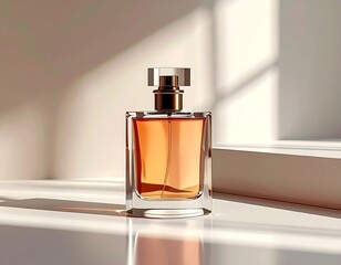 Elegant Perfume Bottle in Sunlight - A Study in Light and Shadow.