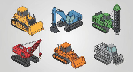 Collection of Heavy Construction Machinery Equipment. © Nabih