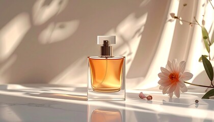 Elegant Perfume Bottle in Sunlight - A Study in Light and Shadow.