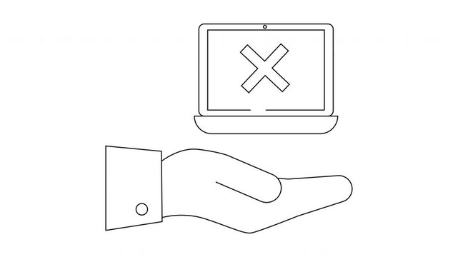 Laptop Error Icon Animation - Hand Holding Broken Device.