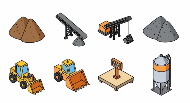 Construction Equipment and Machinery Icons Set.