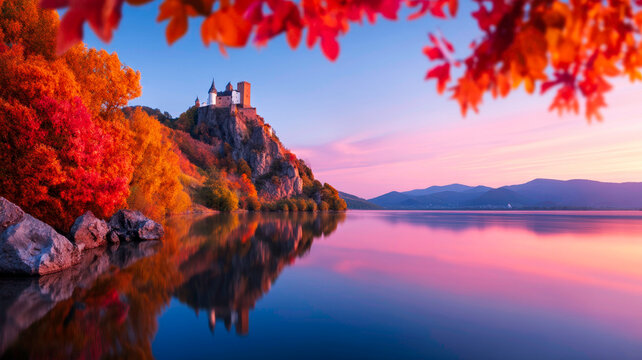 Gorgeous Autumn View of Aggstein Castle Surrounded by Vibrant Orange and Crimson Leaves