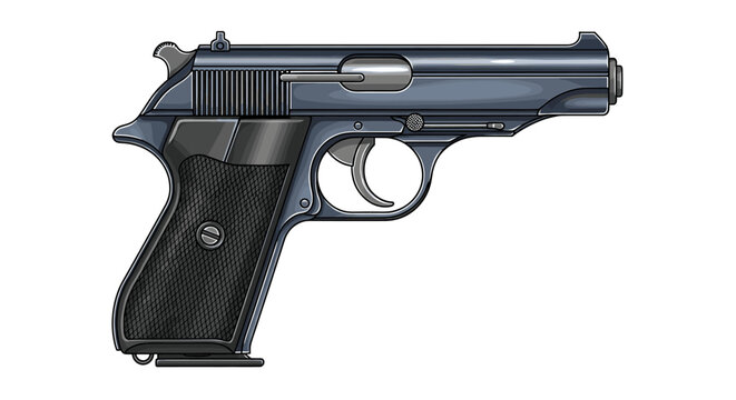 A detailed illustration of a Walther PPK handgun, seen from the side, against a white background.