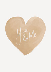 gold valentine gentle heart with text background cover, watercolor valentine for greeting card, you and me postcard