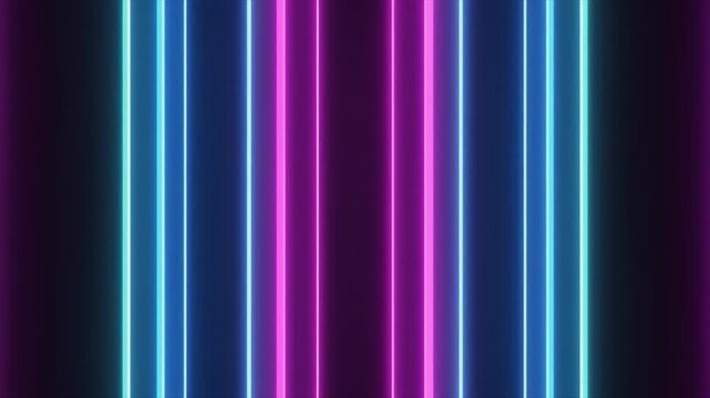 Vertical neon light lines in blue and pink against a dark background lights