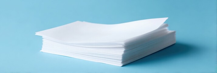 Stack of white paper sheets on blue background