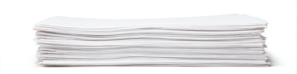 Stack of white printer paper on white background