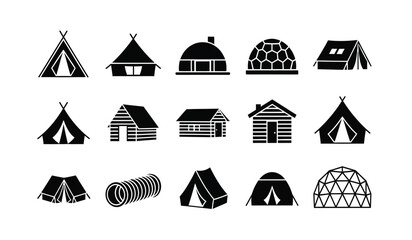 Collection of various tent and house silhouettes for camping and travel illustrations © Thysl2000