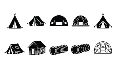 Collection of various tent and shelter silhouettes for outdoor and camping concepts © Thysl2000