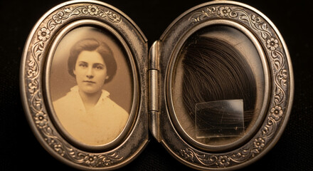 Obraz premium Antique Oval Locket with Faded Portrait and Hair Keepsake