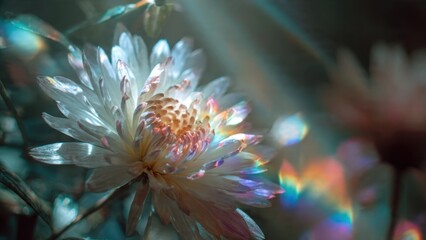 Naklejka premium White Chrysanthemum Flower with Rainbow Light