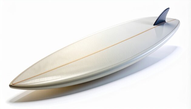 Modern single fin surfboard with a classic design and wooden stringer, perfect for summer vacation and beach lifestyle concepts. Studio shot of surf equipment isolated on a clean white background.