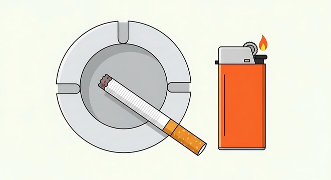 Cigarette and lighter on ashtray.