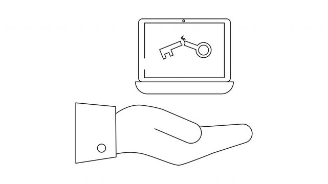 Secure Access - Hand Holding Laptop with Key Icon.