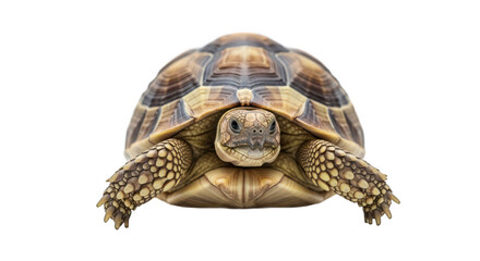 Obraz premium Front view of a tortoise with a brown, patterned shell and wrinkled skin